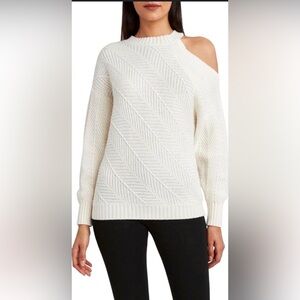 NWT Retails $298 BCBGMaxAzria Ivory Knit Cut Out Shoulder Sweater Small